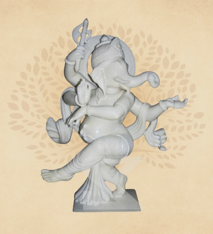 Nritya Ganapati with Prabhavali — SKM-DAN-04 — Marble Ganesha Statue