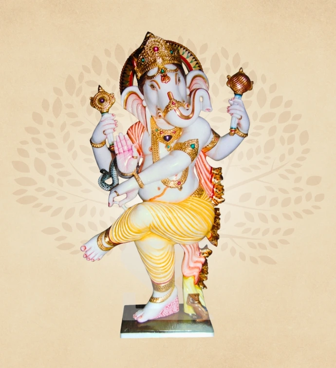 Tribhanga Dancing Ganesha — SKM-DAN-01 — Marble Ganesha Statue