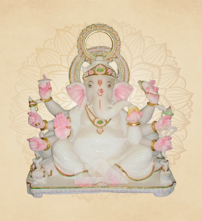 Suryamandala Ashtabhuja Ganesha — SKM-ASH-02 — Marble Ganesha Statue