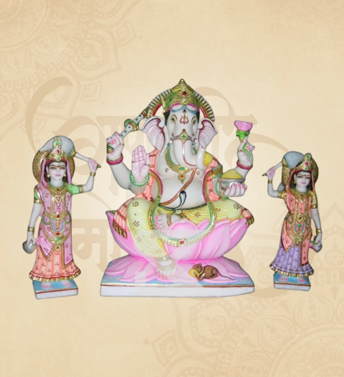 Trimurti Riddhi-Siddhi Ganesha — SKM-RSD-05 — Marble Ganesha Statue