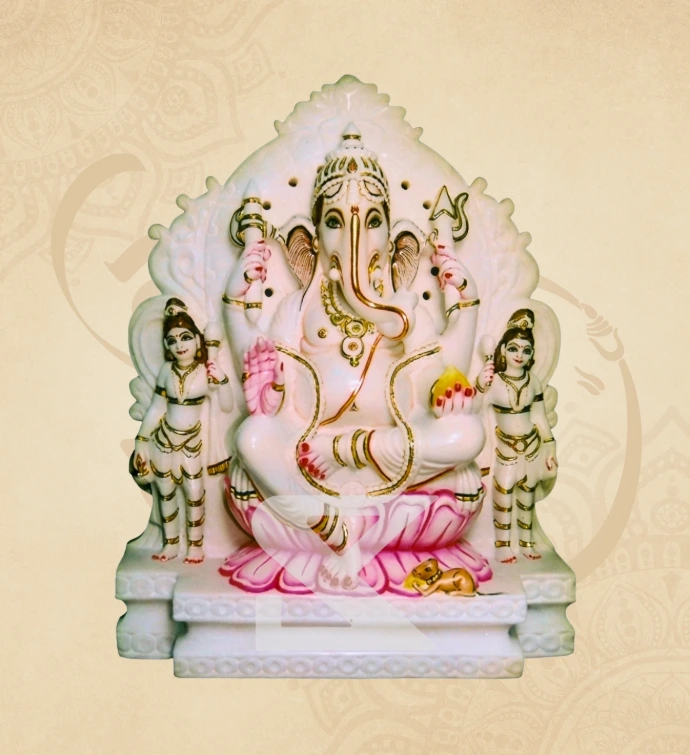Shubhra Riddhi-Siddhi Ganesha — SKM-RSD-09 — Marble Ganesha Statue
