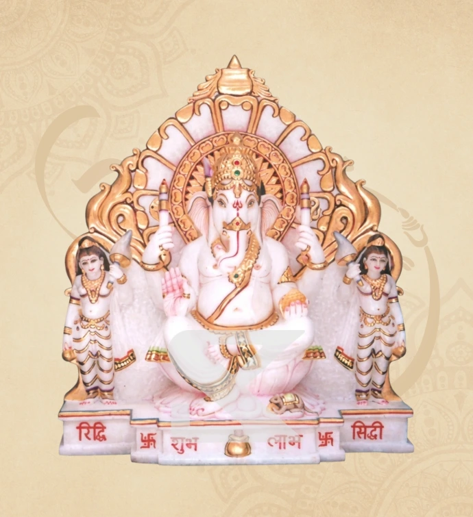 Shubh-Labh Riddhi-Siddhi Ganesha — SKM-RSD-04 — Marble Ganesha Statue