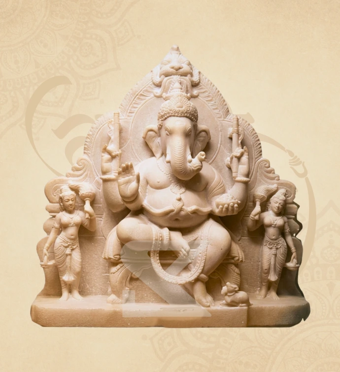 Pracheen Riddhi-Siddhi Ganesha — SKM-RSD-03 — Marble Ganesha Statue