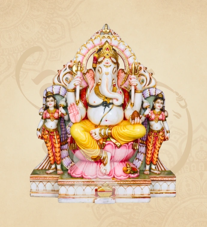 Moti Prabha Riddhi-Siddhi Ganesha — SKM-RSD-08 — Marble Ganesha Statue