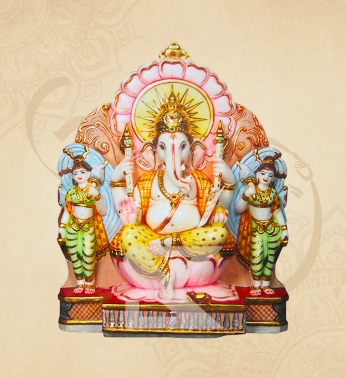 Surya Prabha Riddhi-Siddhi Ganesha — SKM-RSD-01 — Marble Ganesha Statue