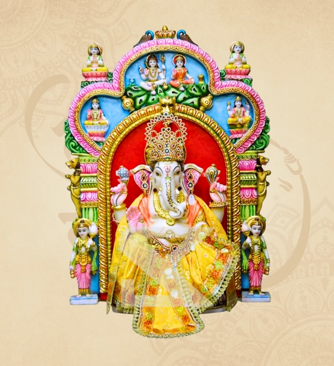 Devalaya Riddhi-Siddhi Ganesha — SKM-RSD-02 — Marble Ganesha Statue