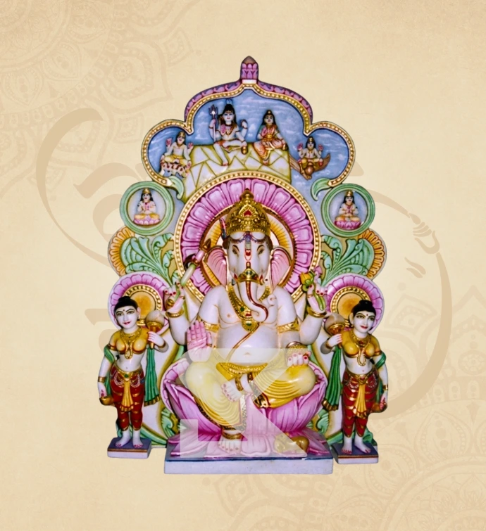 Shiv Pariwar Riddhi-Siddhi Ganesha — SKM-RSD-10 — Marble Ganesha Statue