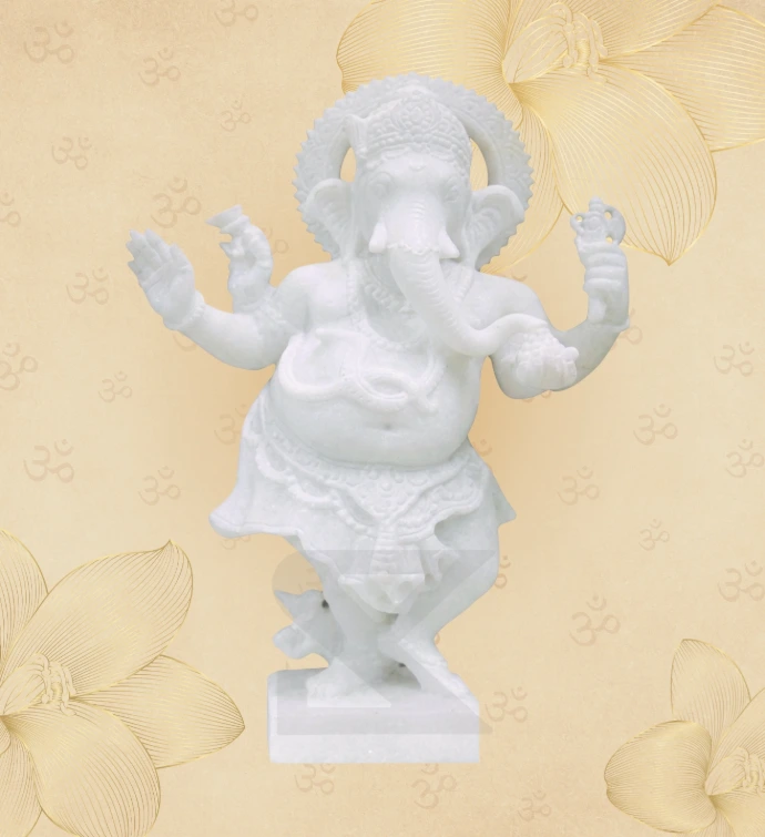 Pure White Standing Ganesha — SKM-STD-01 — Marble Ganesha Statue