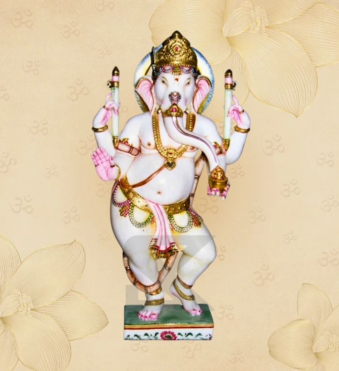 Six-Armed Dancing Standing Ganesha — SKM-STD-03 — Marble Ganesha Statue