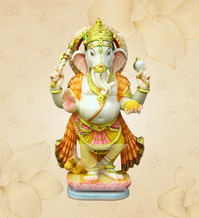 Royal Painted Standing Ganesha — SKM-STD-02 — Marble Ganesha Statue