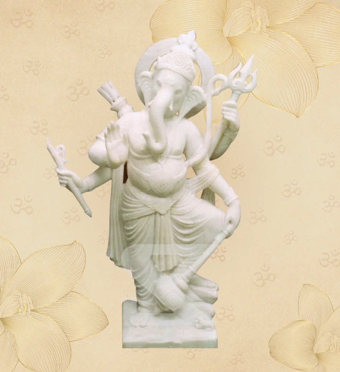 Six-Armed Warrior Standing Ganesha — SKM-STD-04 — Marble Ganesha Statue