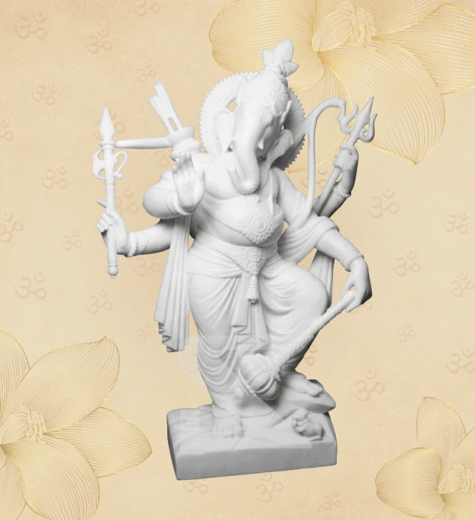 Weapons-Bearing Standing Ganesha — SKM-STD-05 — Marble Ganesha Statue
