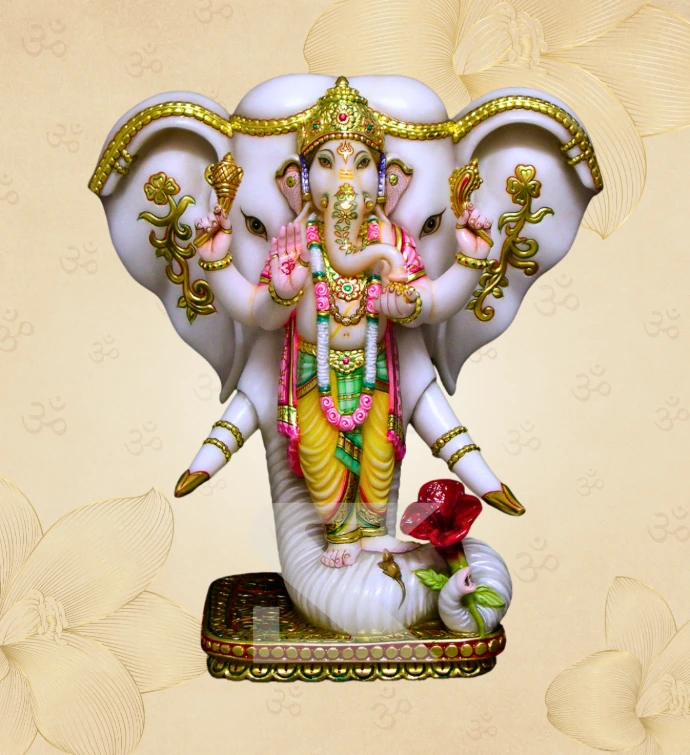 Three-Faced Standing Ganesha — SKM-STD-06 — Marble Ganesha Statue