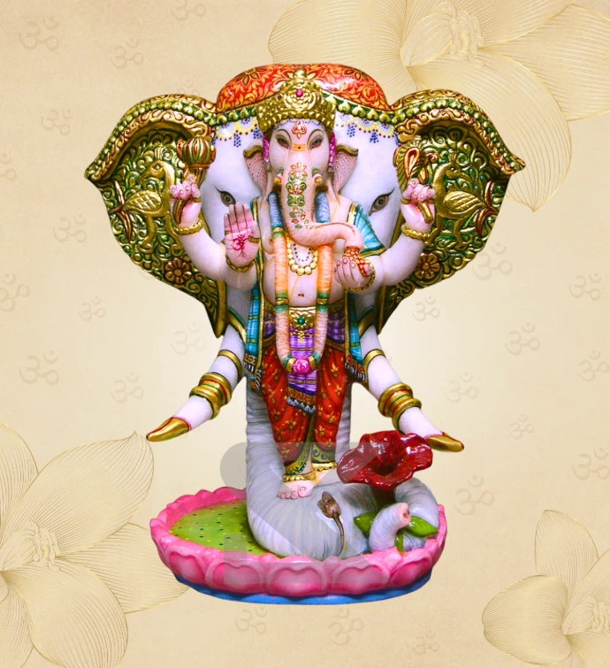 Three-Faced Royal Standing Ganesha — SKM-STD-09 — Marble Ganesha Statue