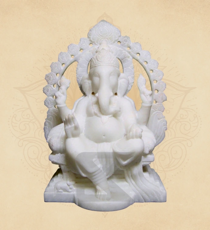Pushpa Prabha Padmasan Ganesha — SKM-PAD-43 — Marble Ganesha Statue