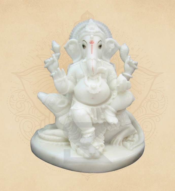 Shvet Mooshakvahan Padmasan Ganesha — SKM-PAD-33 — Marble Ganesha Statue