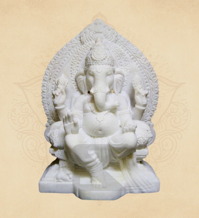 Patra Prabha Padmasan Ganesha — SKM-PAD-42 — Marble Ganesha Statue