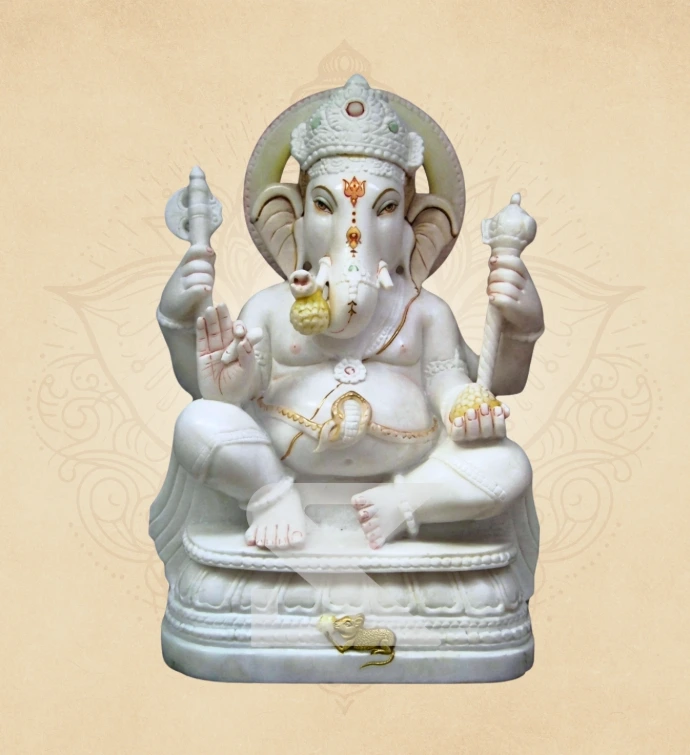 Lalitasana Padmasan Ganesha — SKM-PAD-16 — Marble Ganesha Statue