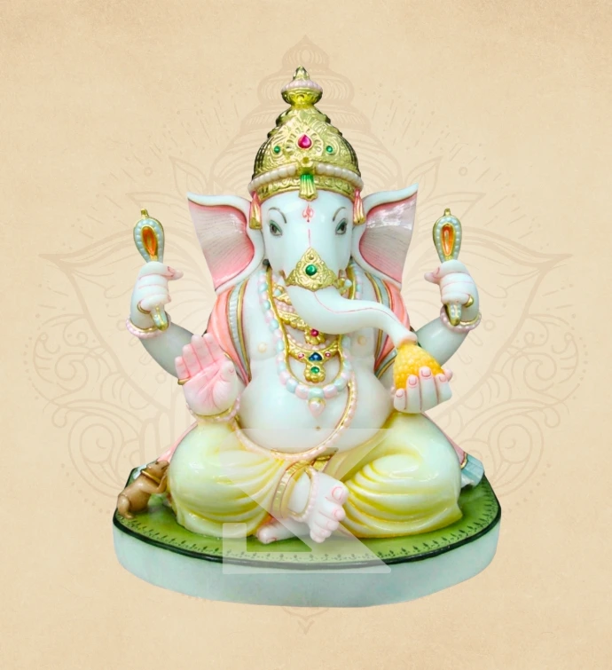 Kirita Mukut Padmasan Ganesha — SKM-PAD-12 — Marble Ganesha Statue