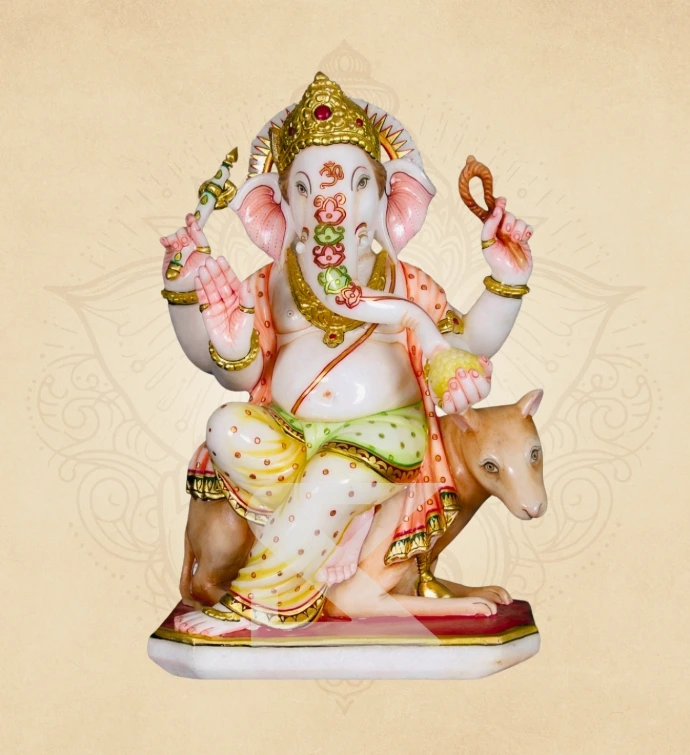 Mooshakvahan Padmasan Ganesha — SKM-PAD-32 — Marble Ganesha Statue