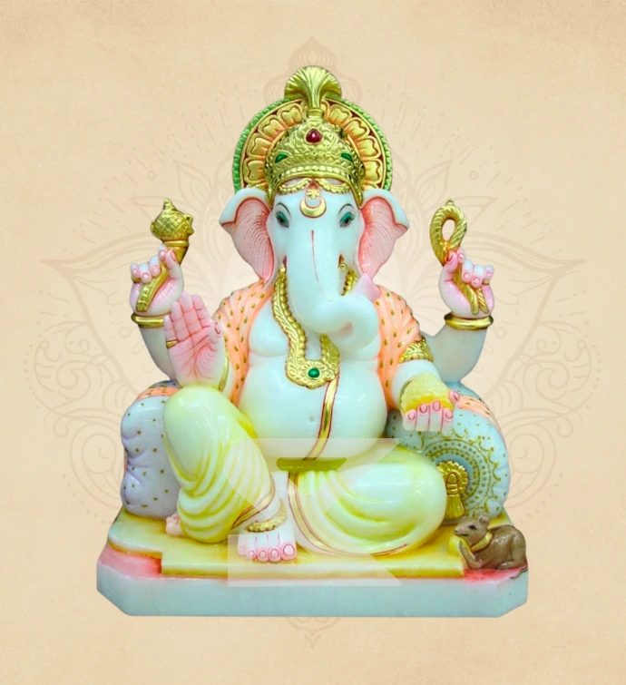 Chandra Prabha Padmasan Ganesha — SKM-PAD-29 — Marble Ganesha Statue