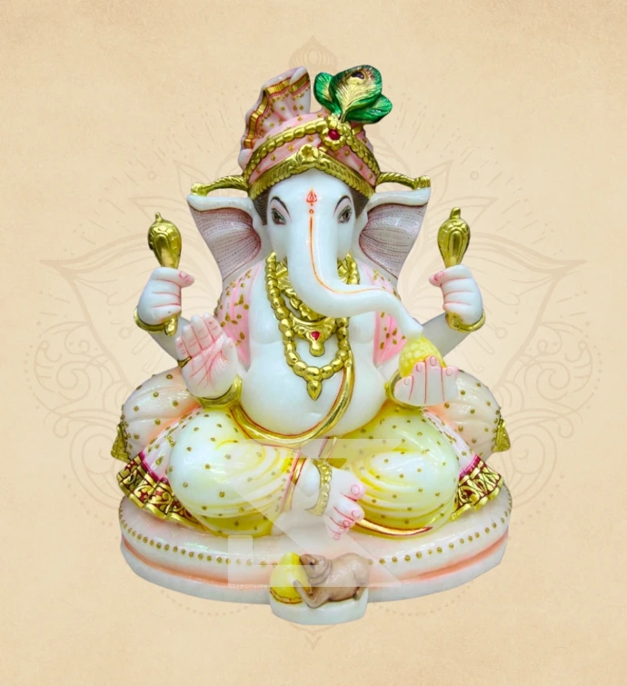Morpankhi Padmasan Ganesha — SKM-PAD-28 — Marble Ganesha Statue