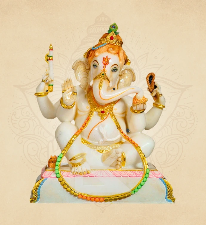 Ekadanta Padmasan Ganesha — SKM-PAD-24 — Marble Ganesha Statue