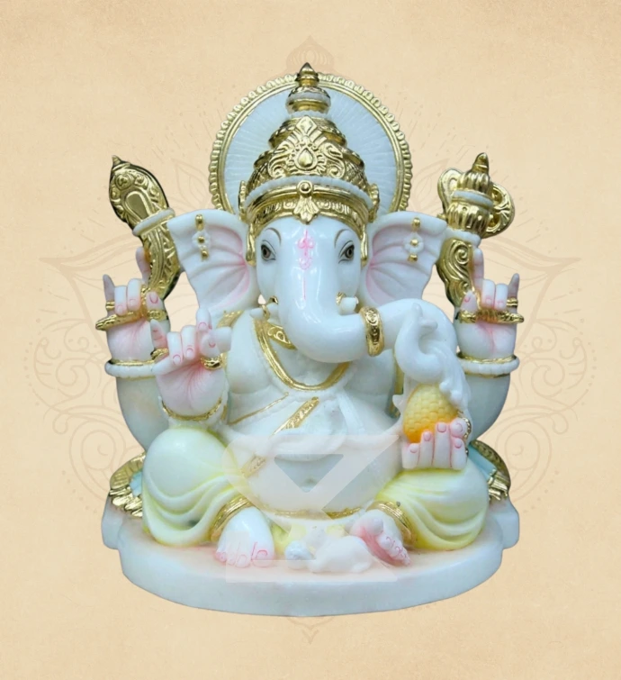 Swarna Padmasan Ganesha — SKM-PAD-26 — Marble Ganesha Statue