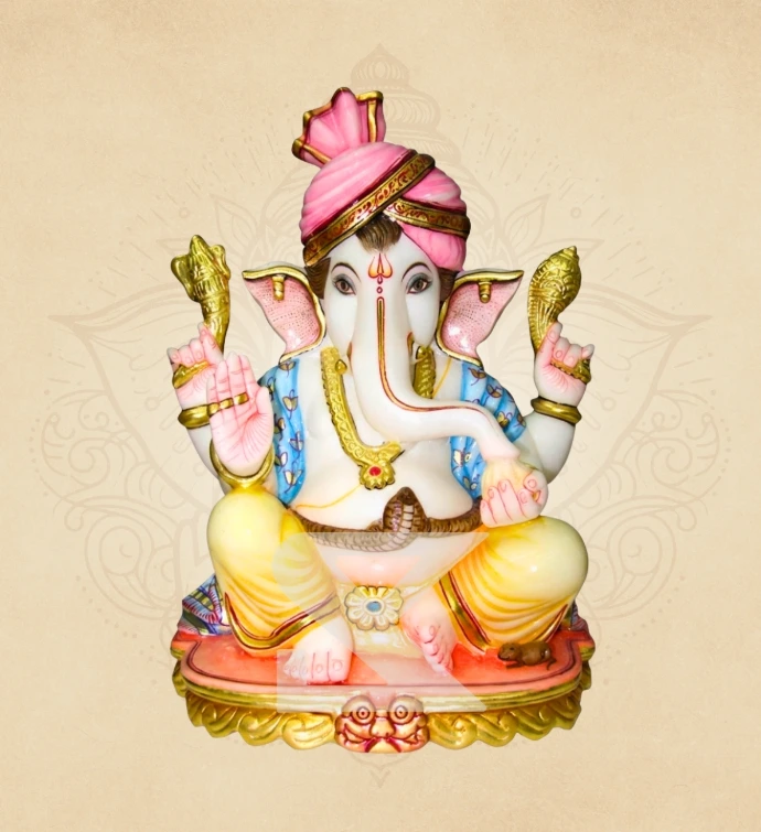 Pagri-Dhari Padmasan Ganesha — SKM-PAD-08 — Marble Ganesha Statue