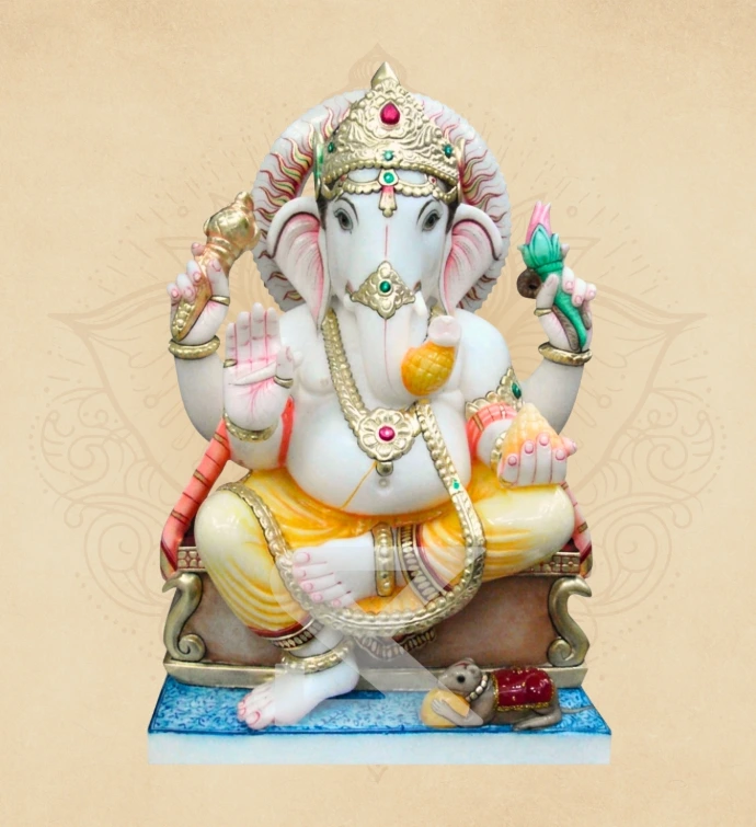 Pasha-Ankusha Padmasan Ganesha — SKM-PAD-47 — Marble Ganesha Statue
