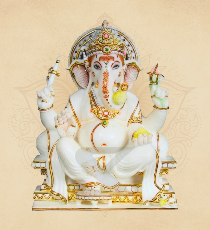 Hiranya Padmasan Ganesha — SKM-PAD-38 — Marble Ganesha Statue