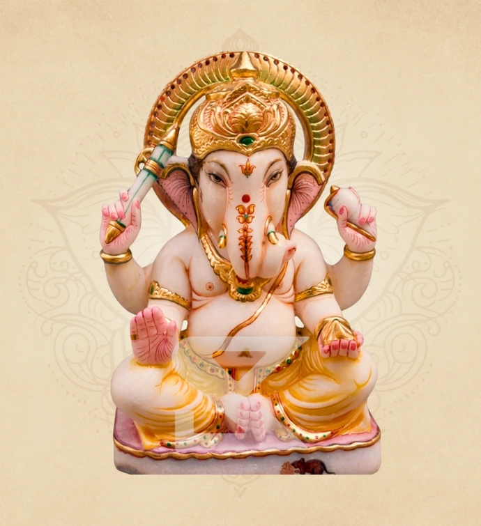 Padma Mukut Padmasan Ganesha — SKM-PAD-15 — Marble Ganesha Statue