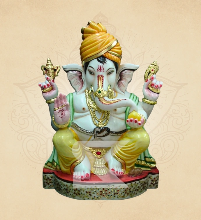 Pheta-Dhari Padmasan Ganesha — SKM-PAD-17 — Marble Ganesha Statue