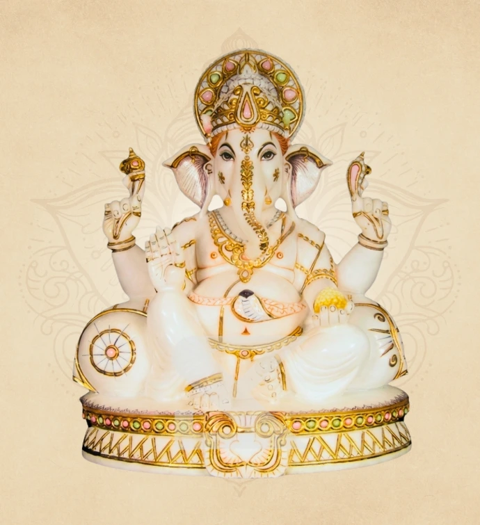 Ratna Mukut Padmasan Ganesha — SKM-PAD-22 — Marble Ganesha Statue