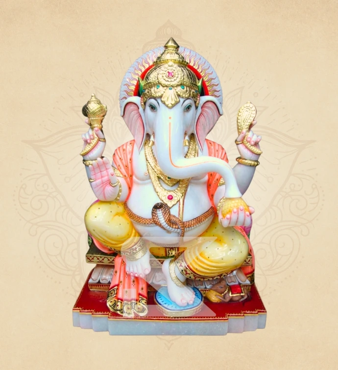 Agni Prabha Padmasan Ganesha — SKM-PAD-13 — Marble Ganesha Statue