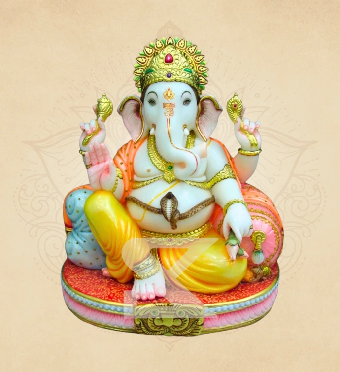 Rajopachara Padmasan Ganesha — SKM-PAD-25 — Marble Ganesha Statue