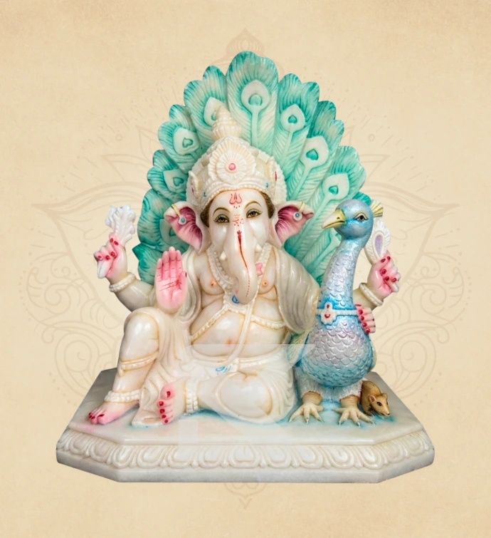 Mayuranand Padmasan Ganesha — SKM-PAD-23 — Marble Ganesha Statue
