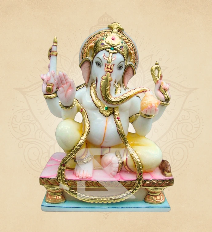 Naga Padmasan Ganesha — SKM-PAD-27 — Marble Ganesha Statue