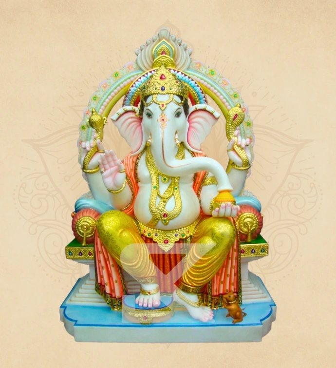 Saptarang Padmasan Ganesha — SKM-PAD-49 — Marble Ganesha Statue