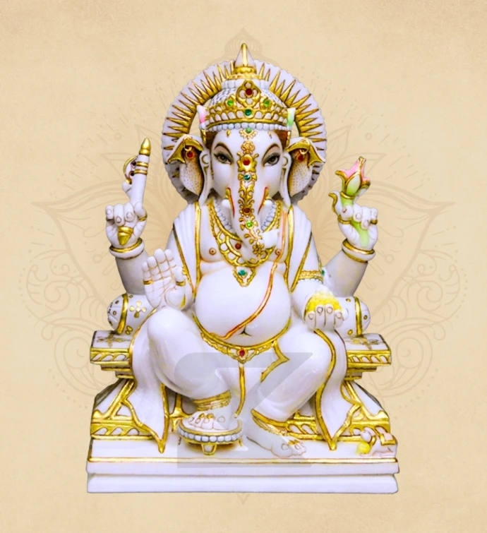Tejomay Padmasan Ganesha — SKM-PAD-44 — Marble Ganesha Statue