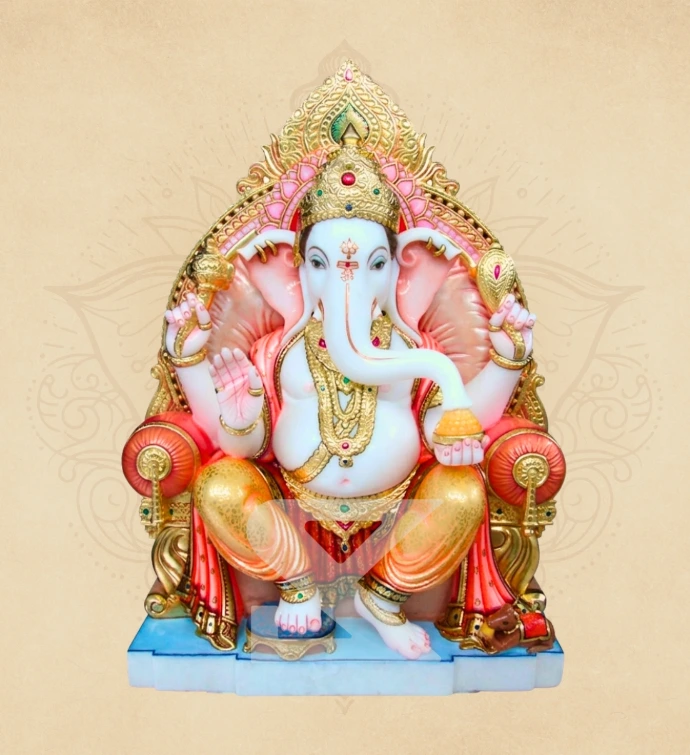 Vaibhav Padmasan Ganesha — SKM-PAD-46 — Marble Ganesha Statue