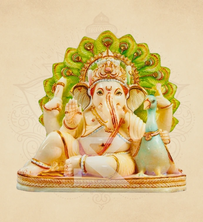Mayuravahan Padmasan Ganesha — SKM-PAD-21 — Marble Ganesha Statue