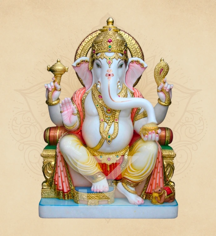 Kalash Hasta Padmasan Ganesha — SKM-PAD-50 — Marble Ganesha Statue