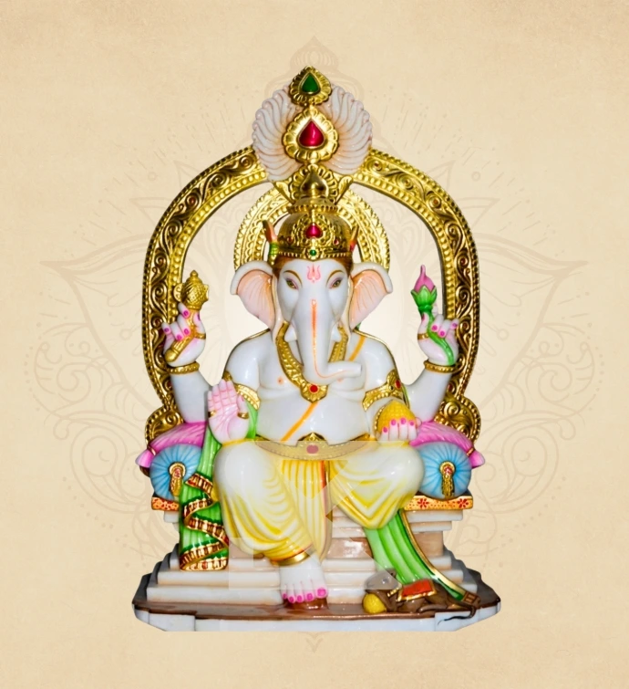 Toranadhari Padmasan Ganesha — SKM-PAD-35 — Marble Ganesha Statue