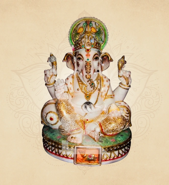 Mayur Prabha Padmasan Ganesha — SKM-PAD-03 — Marble Ganesha Statue
