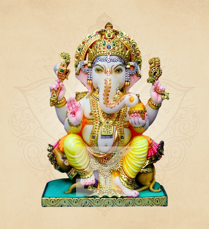 Simhasthit Padmasan Ganesha — SKM-PAD-31 — Marble Ganesha Statue