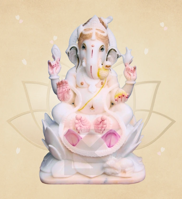 Kapardin Kamalasan Ganesha — SKM-LAL-33 — Marble Ganesha Statue