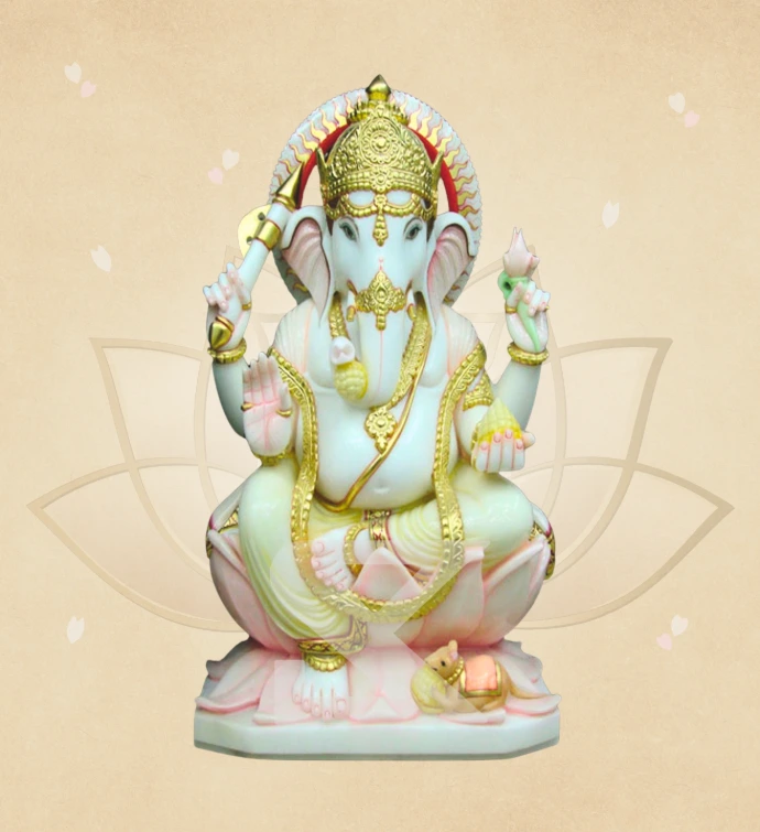 Agni Kamalasan Ganesha — SKM-LAL-04 — Marble Ganesha Statue