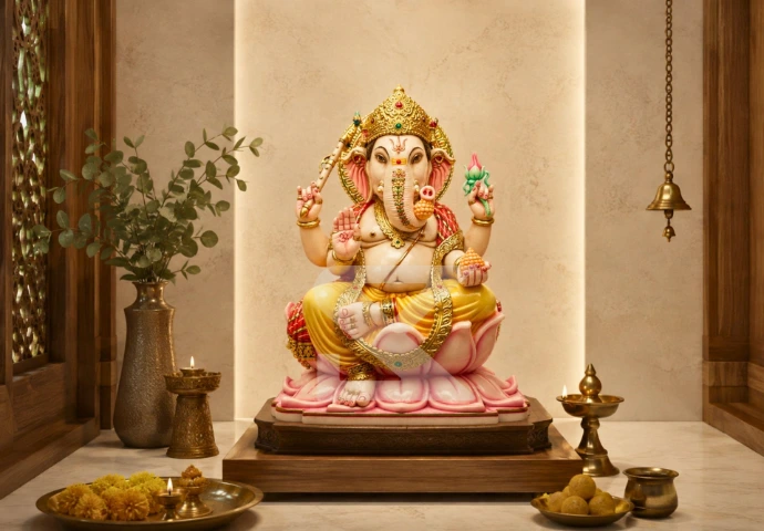 Sitting Ganesha on Lotus placement guide