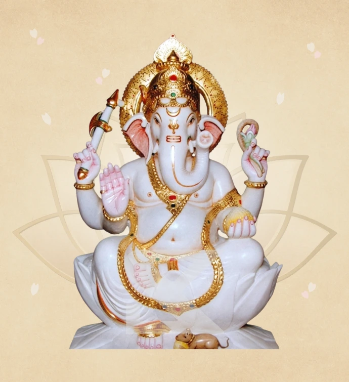 Hiranya Kamalasan Ganesha — SKM-LAL-03 — Marble Ganesha Statue